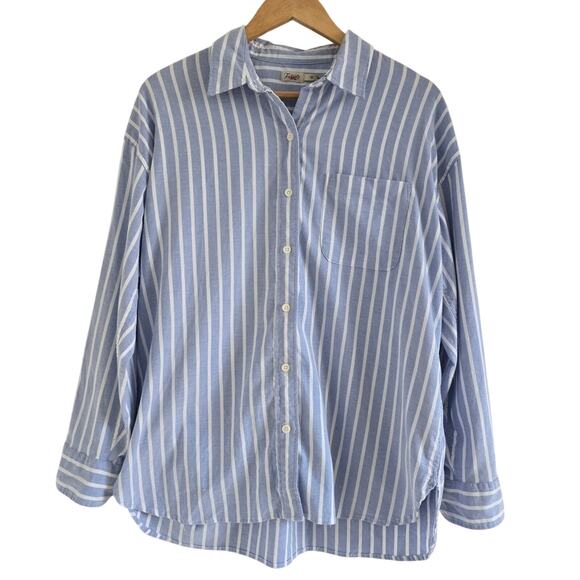 Faherty Tops - Fahery Womens Stretch Oxford Relaxed Shirt Blue Striped M Organic Cotton Tencel